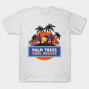Retro Distressed Palm Trees Cool Breeze by the sea in a beach chair T-Shirt